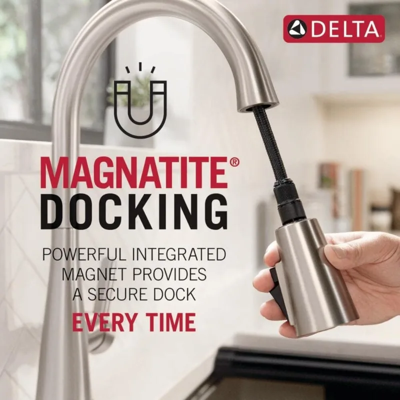 Keran dapur Delta Trinsic Gold Faucet, keran dapur dengan Pull Down Sprayer, keran wastafel dengan magnetik Docking kepala semprot