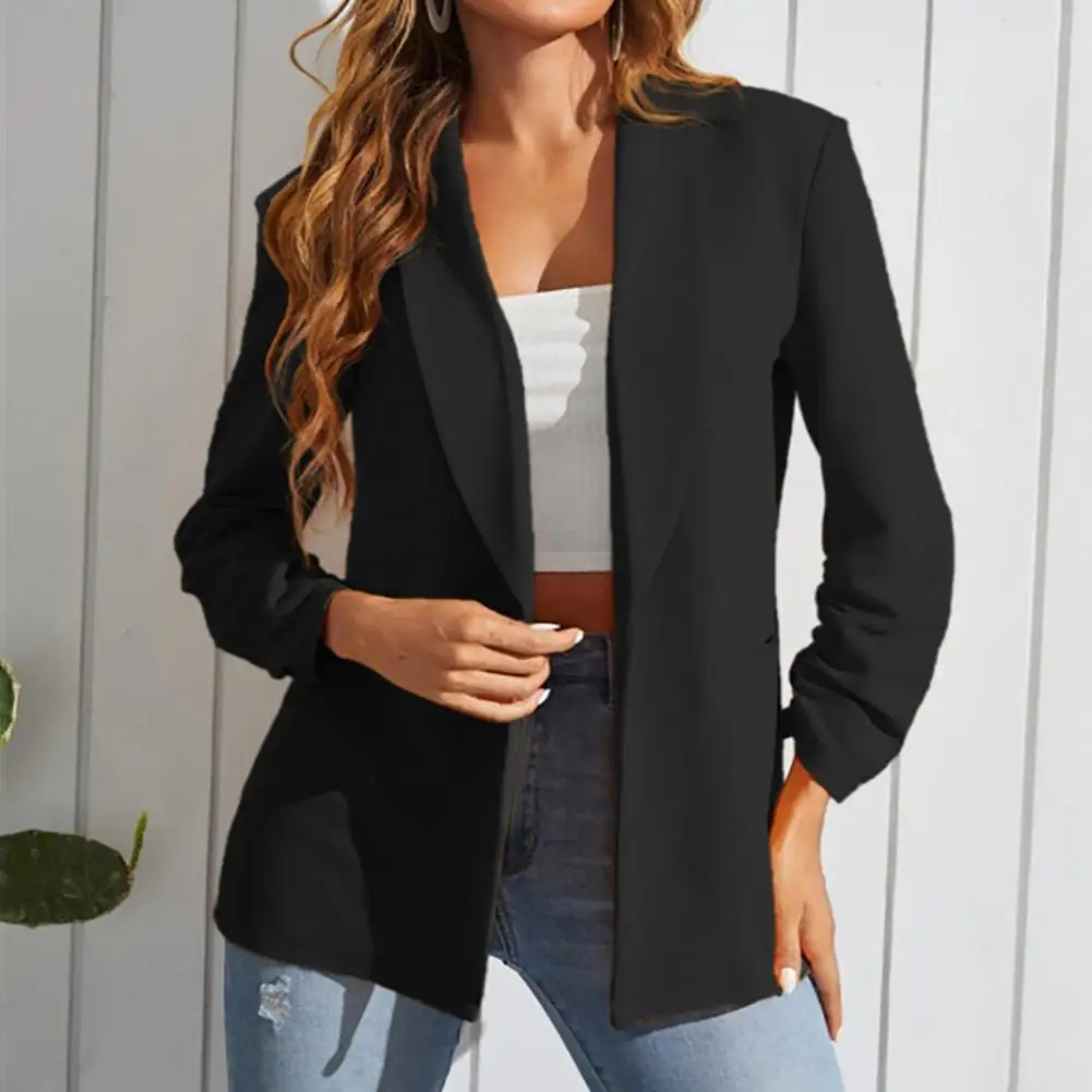 Lady Business Coat Stylish Women's Office Jacket Elegant Long Sleeve Cardigan for Fall/spring Soft Mid Length Coat for Business