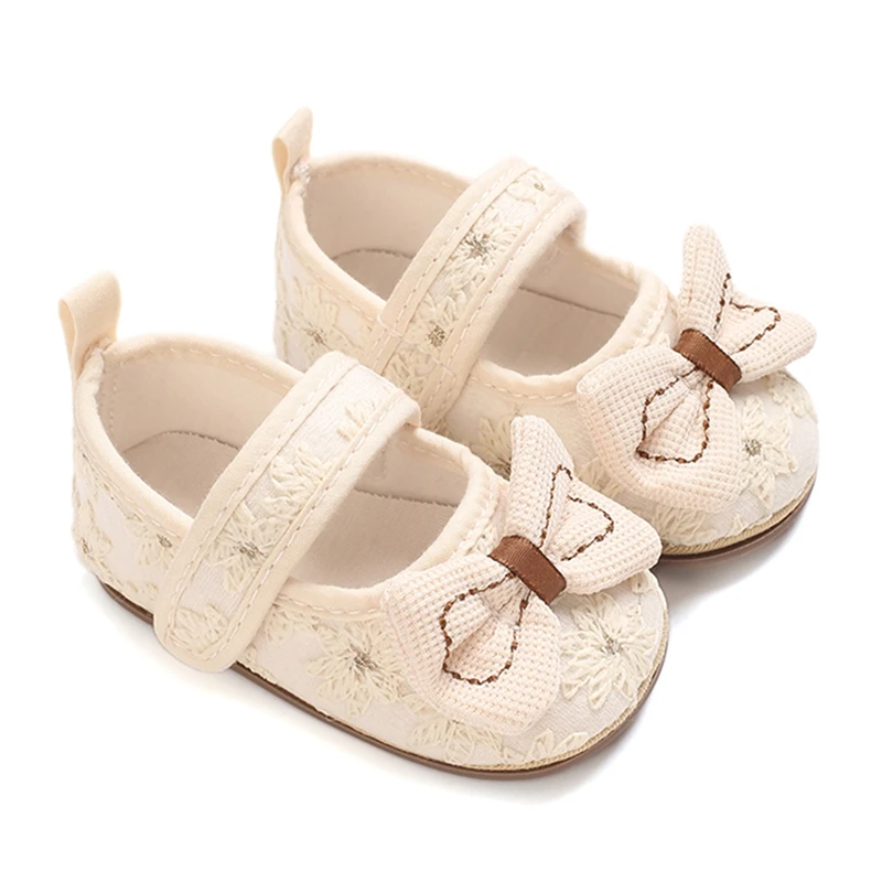 EWODOS Cute First Walkers Baby Girl Mary Jane Flats Cute Floral Embroidery Dress Shoes Non-Slip Crib Shoes for Infants