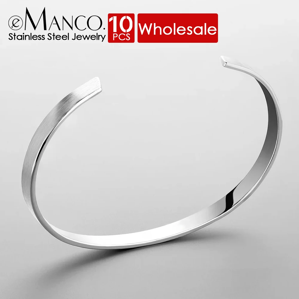 eManco 10PCS Classic Men's C-Shape Open Bracelet Stainless Steel Plated Blank Accessories Wholesale