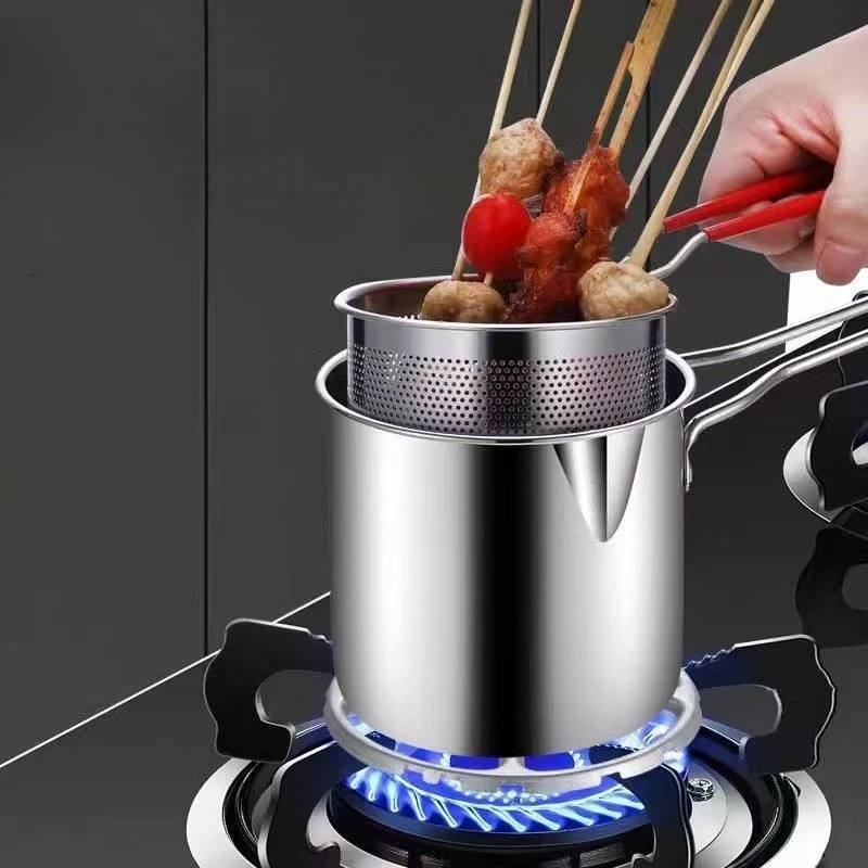 

Stainless Steel Fryer Multi-functional Deep-fried Skewers Boiled Household Stockpot Induction Cooker Oil Saving Kitchen Tools