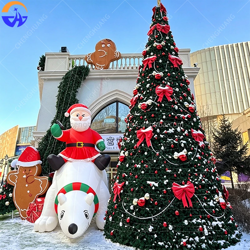 Giant Inflatable Santa Claus Riding Polar Bear, Xmas Decor for Indoor Outdoor Courtyard Party & Exhibition Prop