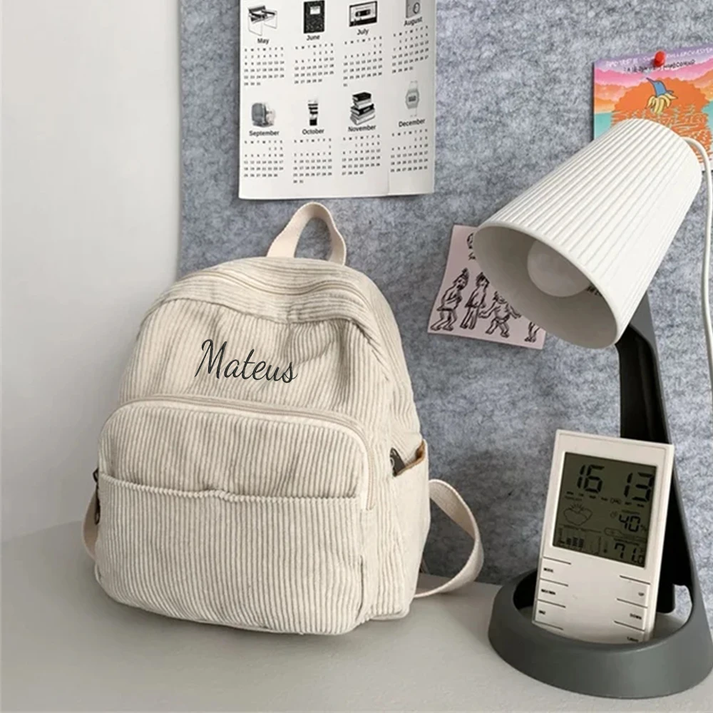 Solid Color Mini Corduroy Schoolbag Personalized Name High School Students Backpacks Custom Retro Mini Backpacks Simple Gift Bag