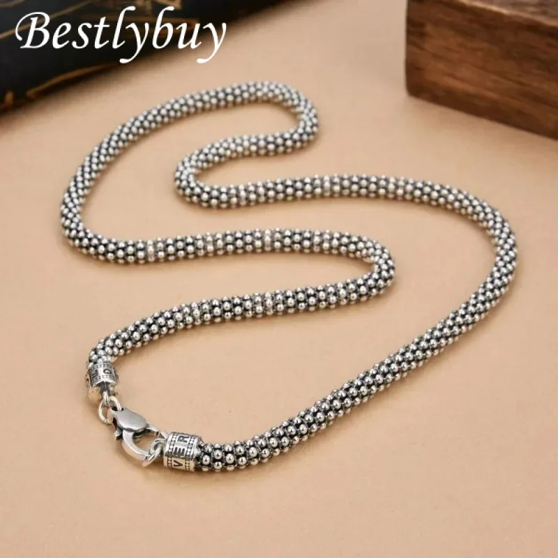 

S925 Silver New 6Mm Italian Popcorn Hip-Hop Fashionable Men'S Necklace, Trendy And Personalized Corn Single Chain