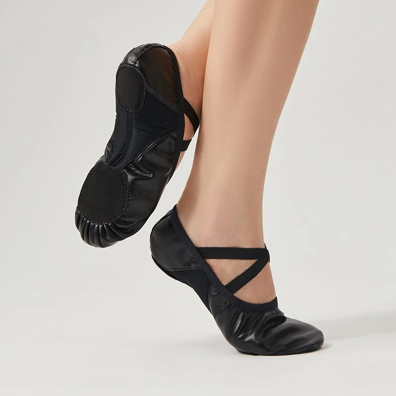 

Женские балетки на мягкой подошве для взрослых, классические тренировочные туфли для танцев, черные женские спортивные танцевальные туфли из искусственной кожи с двумя точками