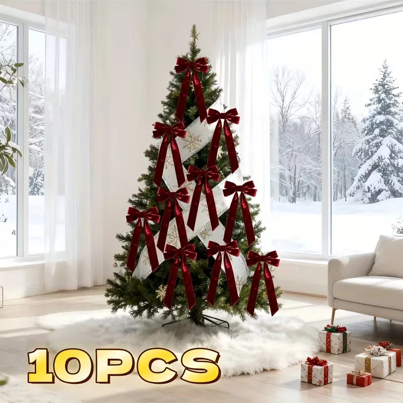 

10Pcs Christmas Velvet Bowknot Xmas Tree Drop Ornament Merry Christmas Party Holiday DIY Decoration Festive Party Supplies