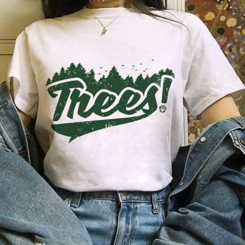 

Women's Clothing Trees Printed Pattern Short Sleeved Casual Style Trendy and Versatile Cute Women's Summer Printed White Top