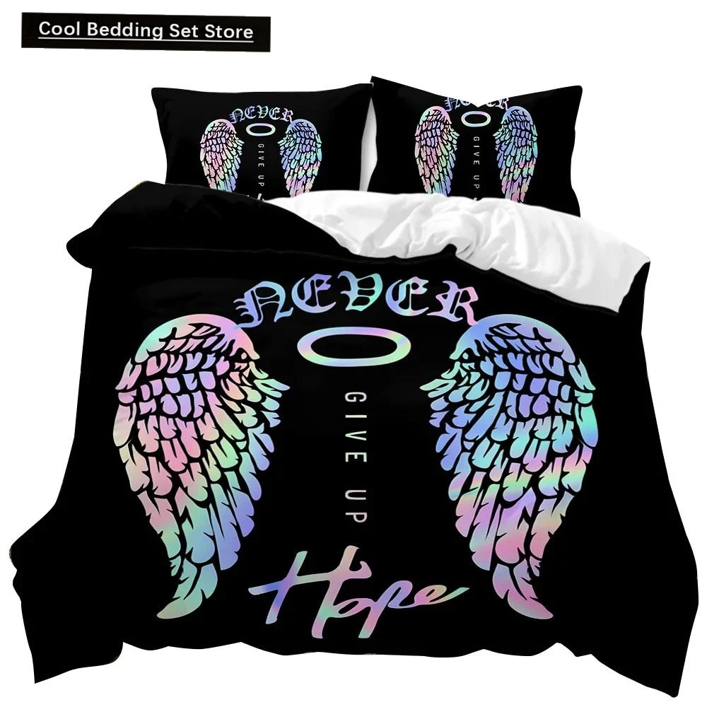 

Angel Wings Duvet Cover Set Angel Fairy Tale Theme for Kids Teens Never Give Up Double Queen King Size Polyester Qulit Cover