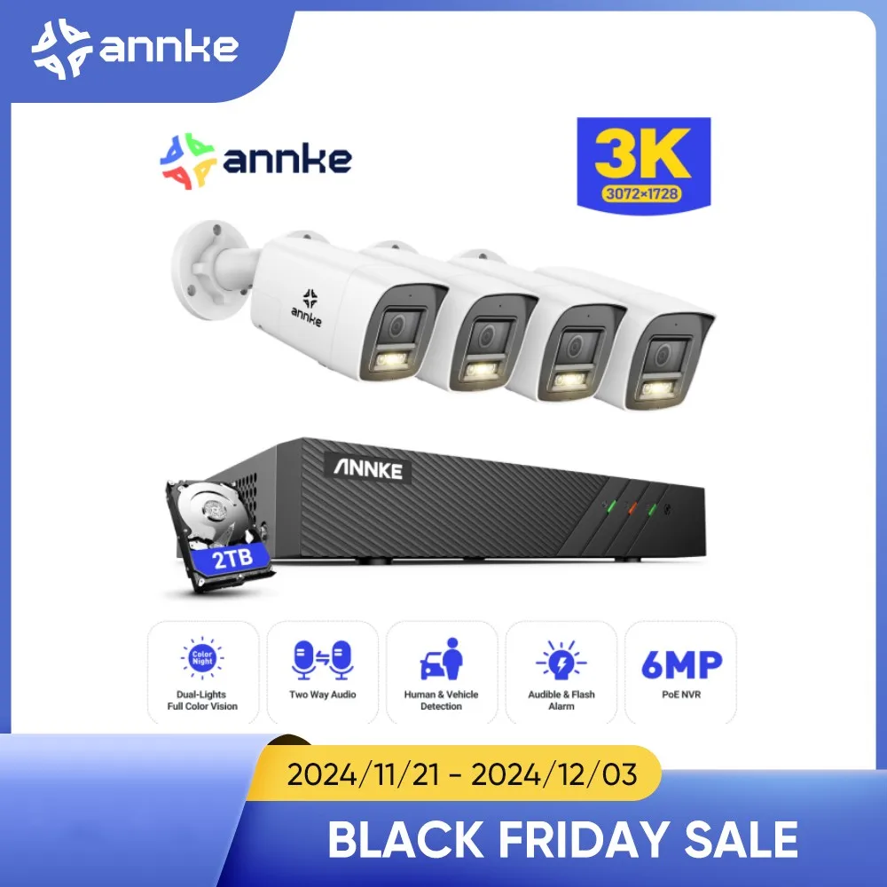 ANNKE 5MP POE Video Surveillance Camera System 8CH NVR Recorder Smart Dual Light Two Way Audio CCTV Security Protection Cameras