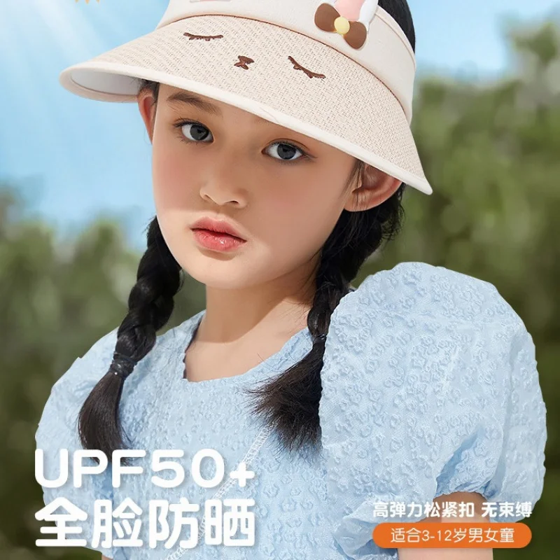 

Children's Air Top Sun Protection Hat Summer Big Brim Straw Hat Girls Baby Sunhat Little Bear Cartoon Boy's Sun Hat