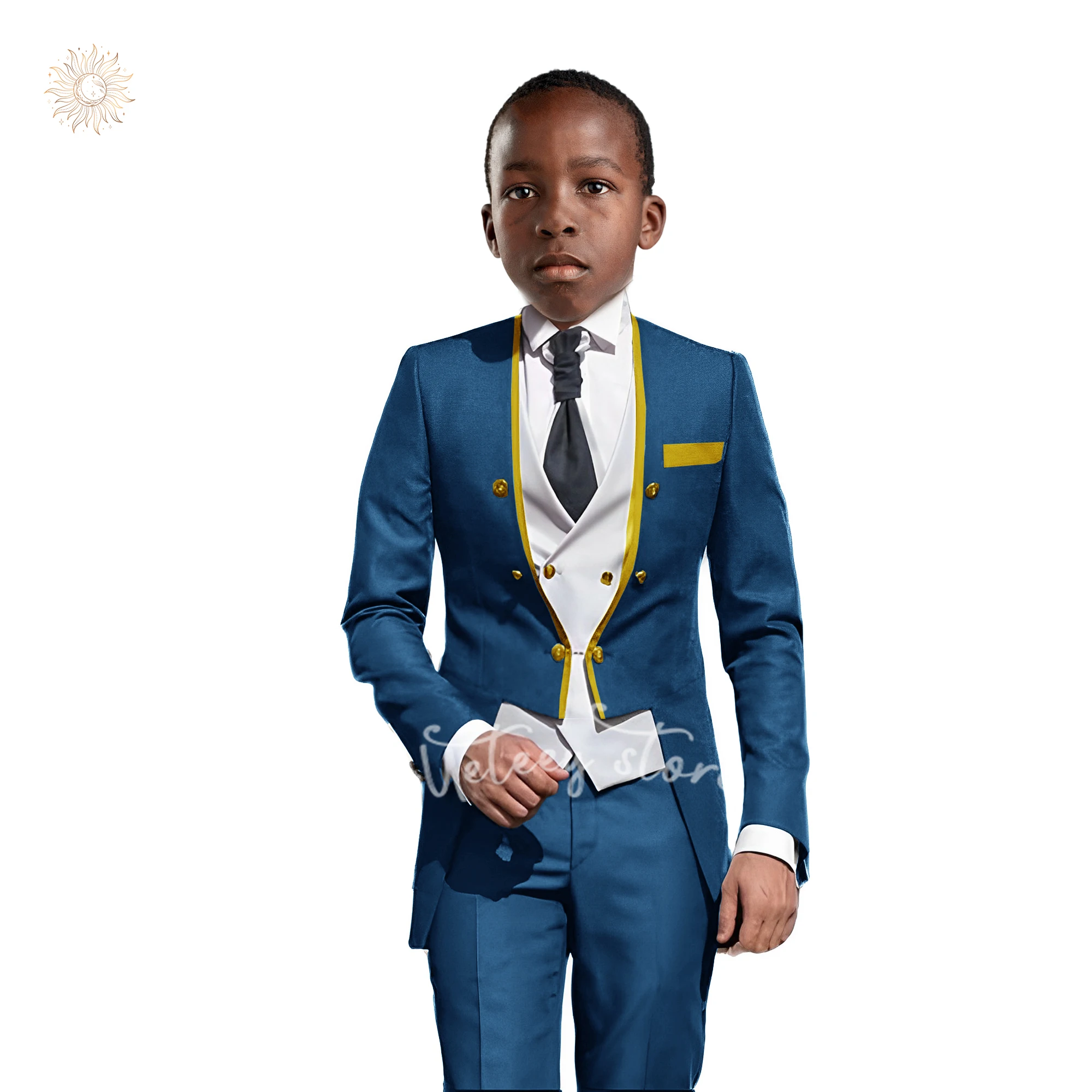 Boys Tuxedo Suit Slim Fit 3 Pieces Kids Formal Suit Blazer Pants Vest Set fit 3-16 Years