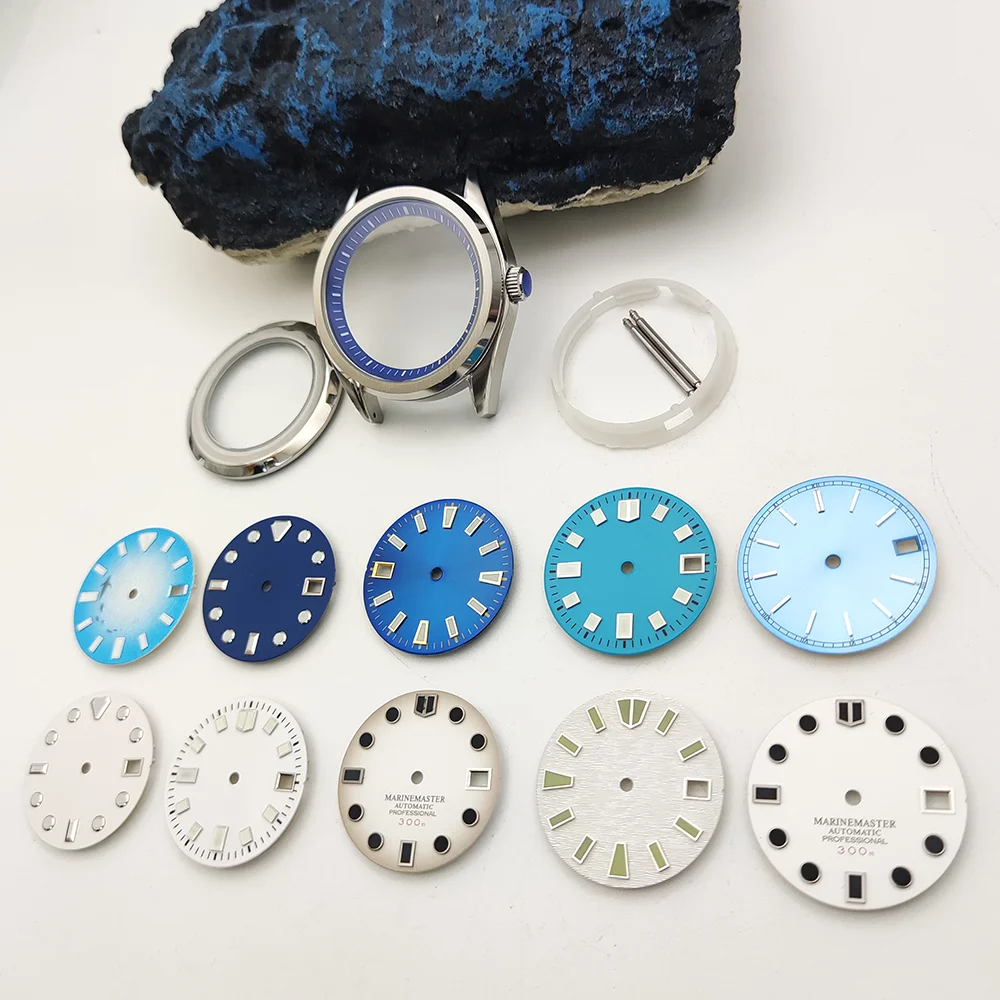 Мужская модель 40 мм из нержавеющей стали, фурнитура для часов, прозрачная задняя часть с синей внутренней затемненной вставкой, механизм NH35, искусственная кожа NH36