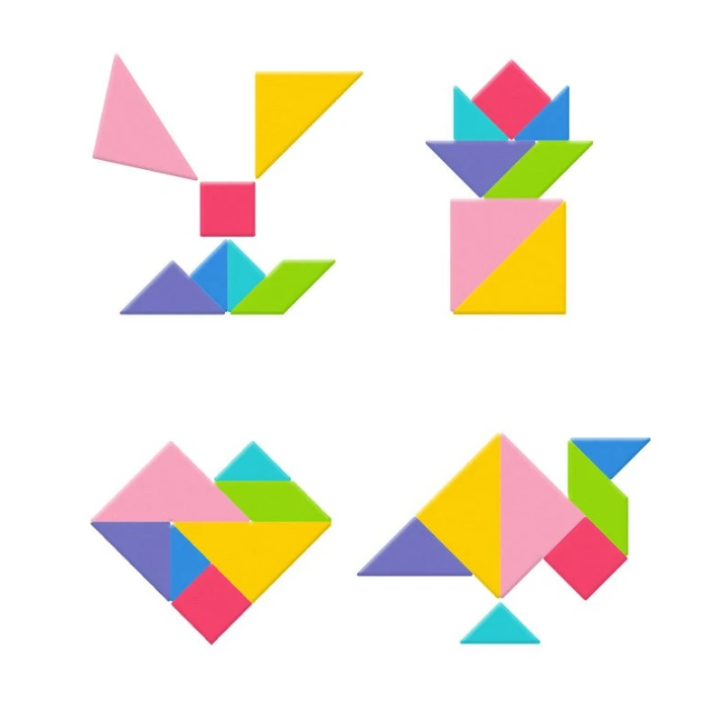 나무 조각 퍼즐 장난감 탱그램 세트 패턴 블록 모양 카드 두뇌 자극 퍼즐 장난감 여행 게임 필수품