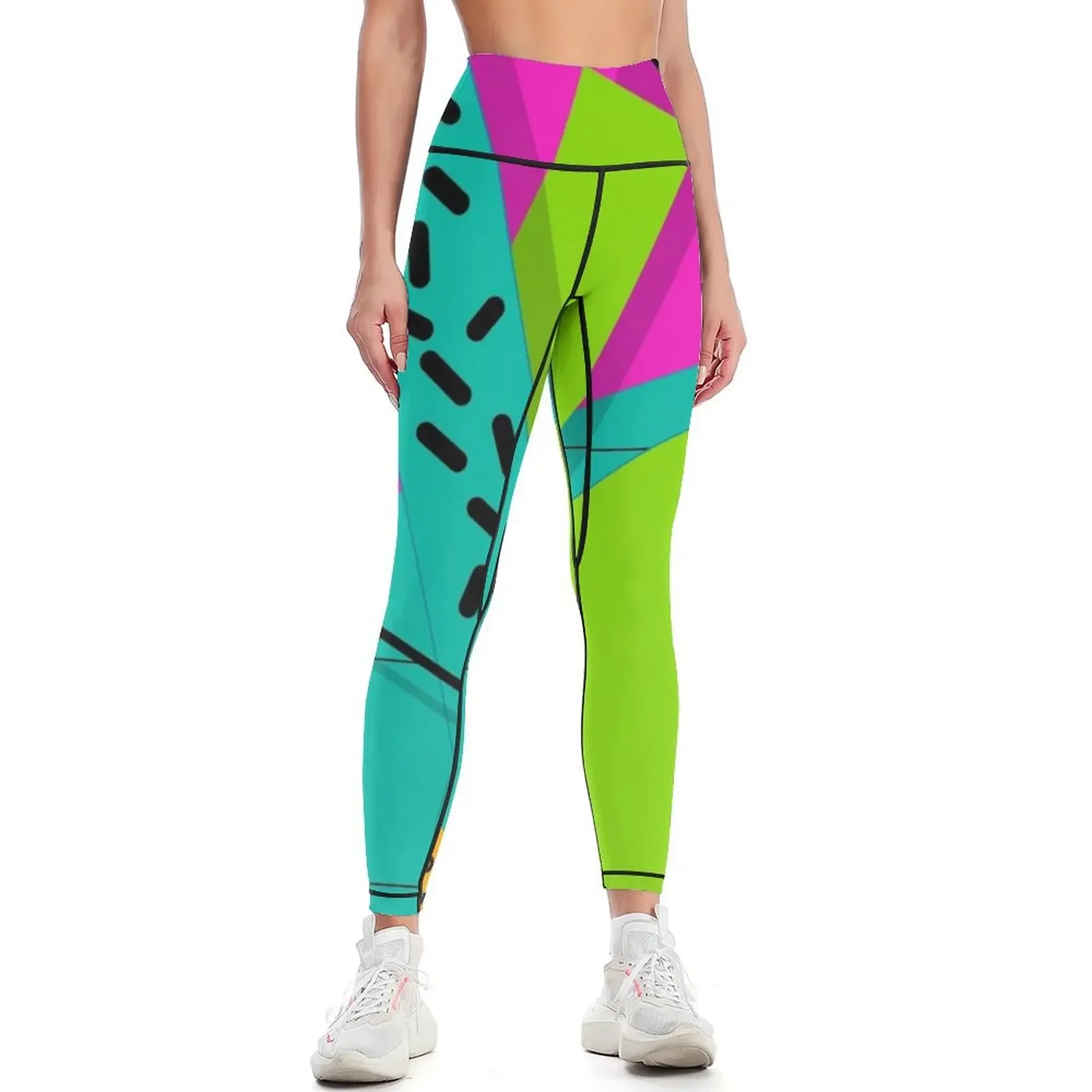 

80s Tropical Fruit Geometric Design Pattern Leggings legings for fitness Golf wear Womens Leggings