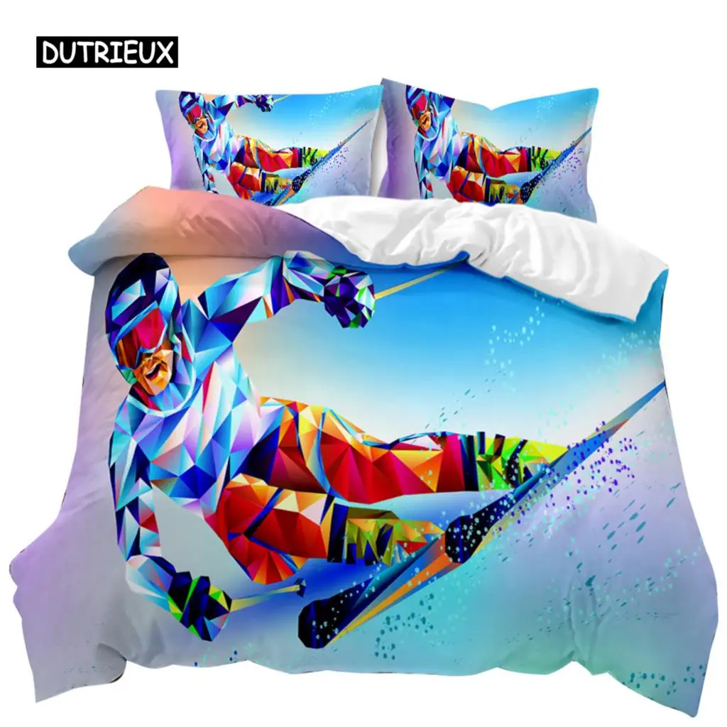 

Skiing Duvet Cover Set Snow Mountain Comforter Cover Extreme Sports Game Polyester Quilt Cover Snowboard Double Queen King Size