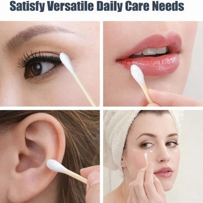 Doppelköpfige Wattestäbchen mit weicher runder Spitze für Damen-Make-up, Holzstäbchen für Nasen- und Ohrenreinigung, Gesundheitspflege-Tools – Detail 5