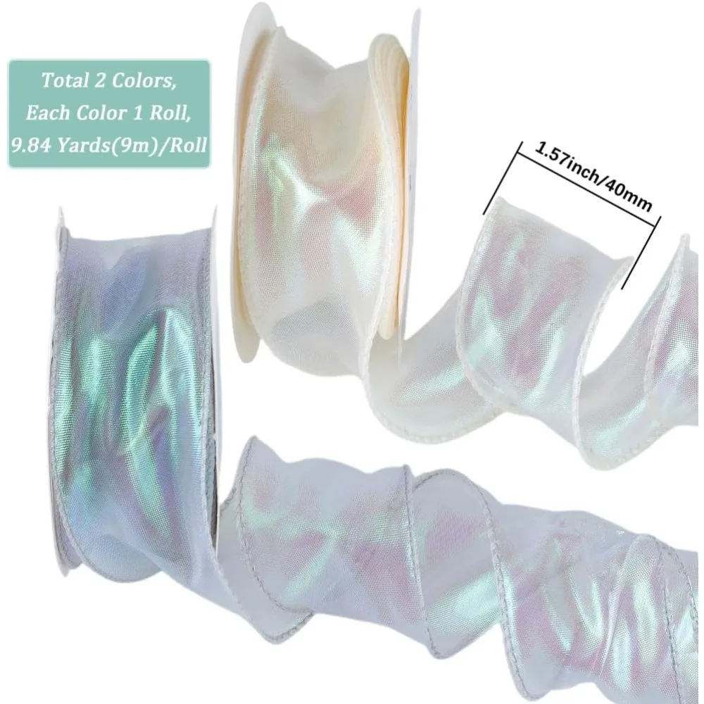 2 Rolls 2 Colors Polyester Organza Ribbon for Gift Wrapping Tie Making Mixed Color 1-5/8 inch(40mm)
