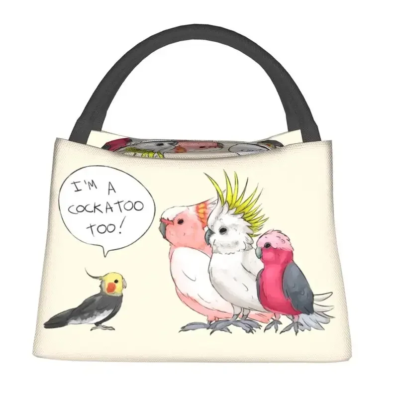 Funny Cockatoo Cockatiel Thermal Insulated Lunch Bag Women Parrot Birds Resuable Lunch Tote Work Travel Storage Meal Food Box