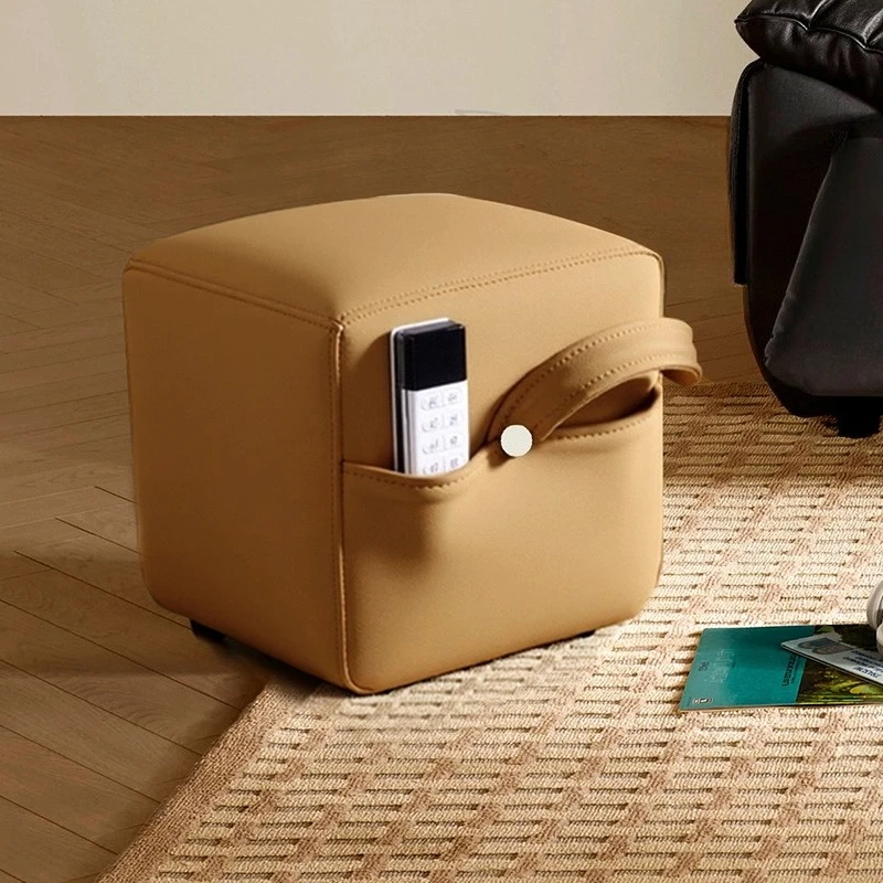 

Low Stool Cortical Surface Footstool with Storage Space Portable Handle Design Furniture Ottoman Simple and Versatile Shoe Bench