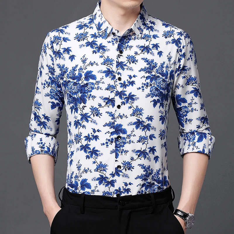 

Men's Flowers Clothing 2022 New Arrival Long Sleeve Fashion Printing Shirts Spring Male Casual Floral Printed Streetwear Dress