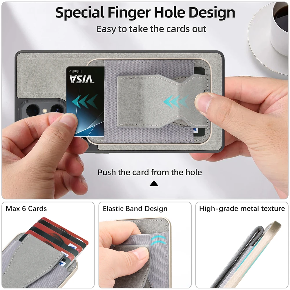 Skórzane etui z odłączanym magnetycznym uchwytem na karty Samsung Galaxy S25 S26 S24 S23 S22 Ultra Plus z obsługą Magsafe, odporne na wstrząsy. — zdjęcie produktu 5