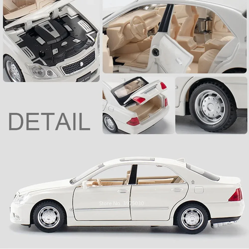 1:32 Scale Toyota Crown Toy Car Miniature Model Alloy Diecast Pull Back Sound Light Doors Opened Vehicles for Kids Birthday Gift