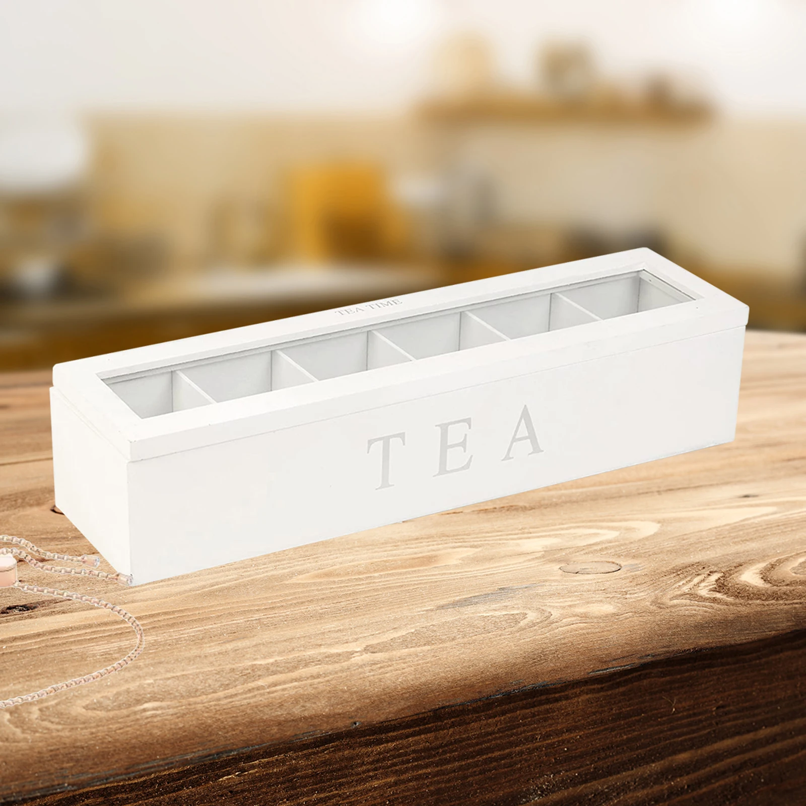 6/9 Compartments Tea Box with Lid Wooden Coffee Bag Storage Holder Compartment Kitchen Organizer