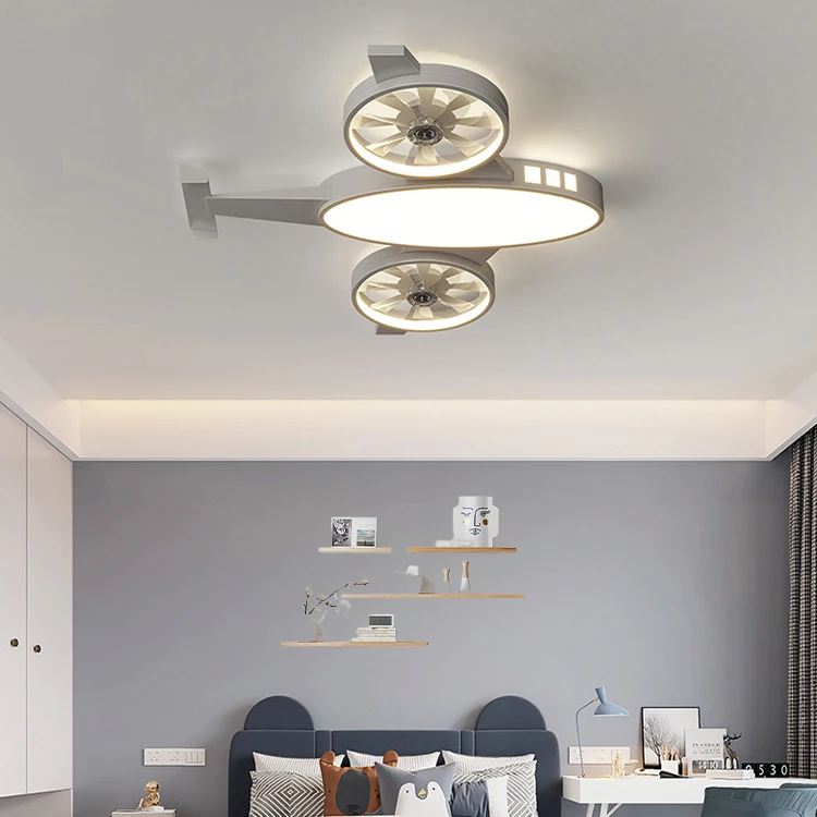 Full Spectrum Eye protection Aircraft LED Fan Light 80cm 60W 3 Colors Remote Control Dimming Ceiling Lamp Kids Bedroom Lighting