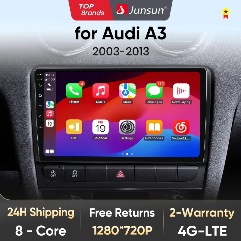 Junsun V1 AI Voice Wireless CarPlay Android Auto Radio For Audi A3 8P 2003 - 2013  4G Car Multimedia GPS 2din autoradio