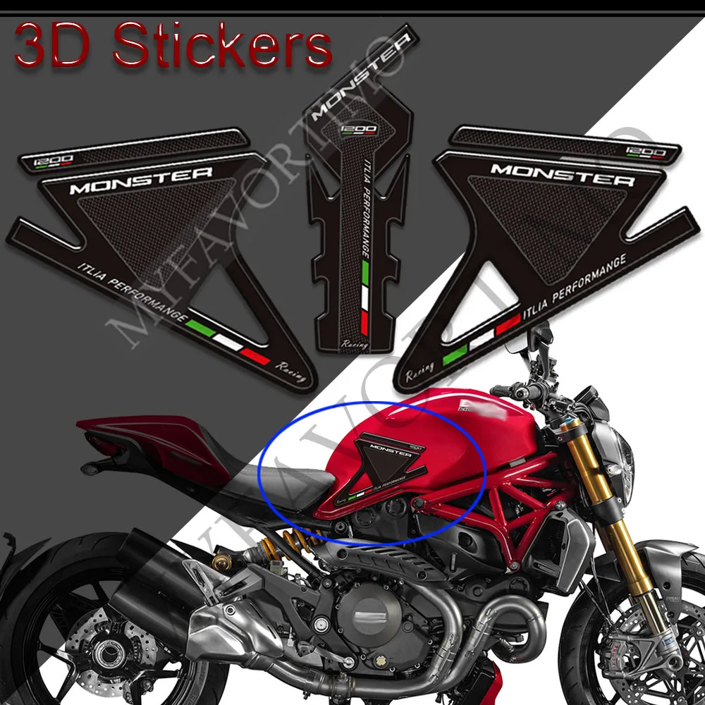 

For Ducati Monster 1200 S R 1200S Tank Pad Grips Motorcycle 3D Stickers Decals Gas Fuel Oil Kit Knee Protection TankPad