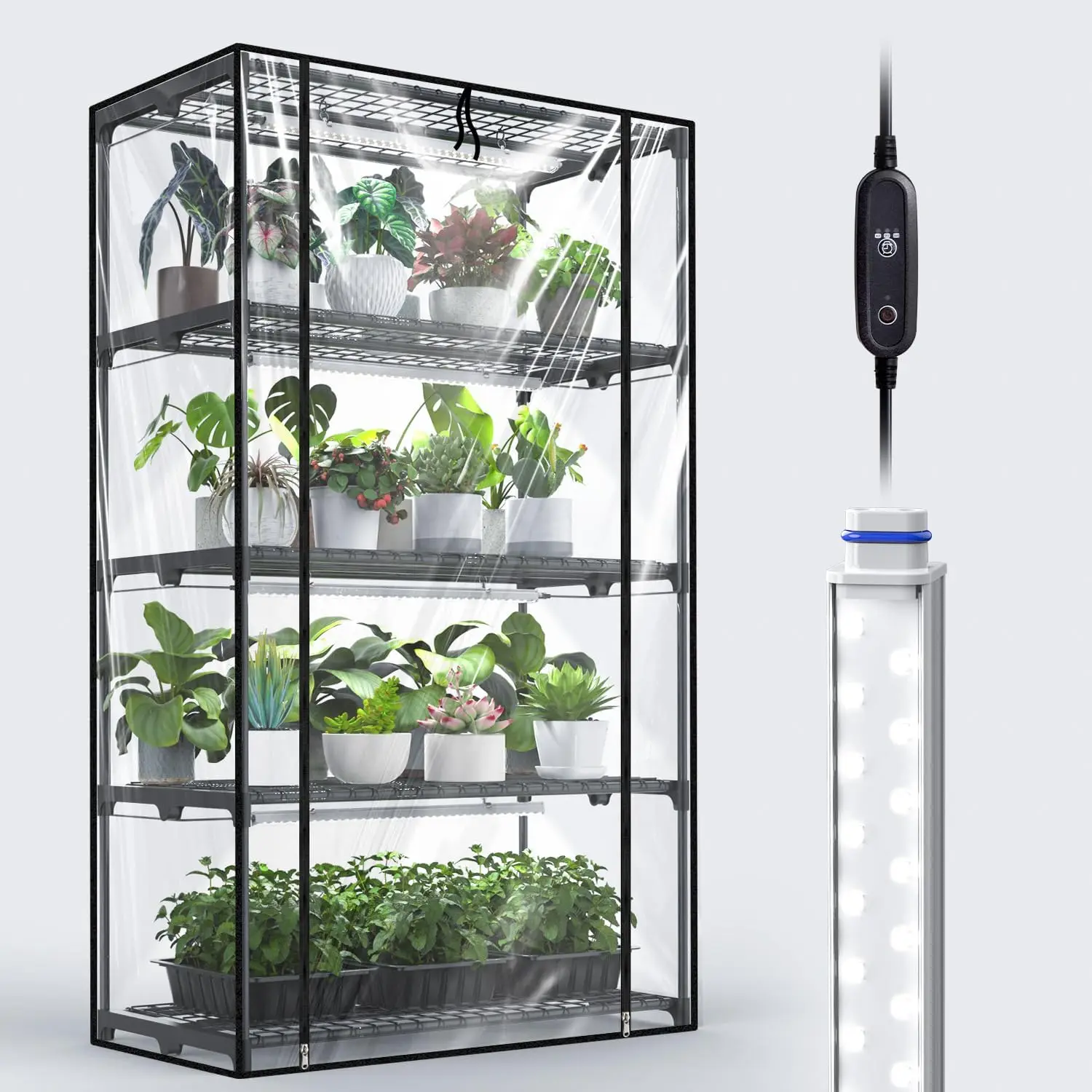 Indoor Use, Metal and PVC Material, Greenhouse with 4 Pack 36W Grow Lights for Planting Seeds and Seedlings