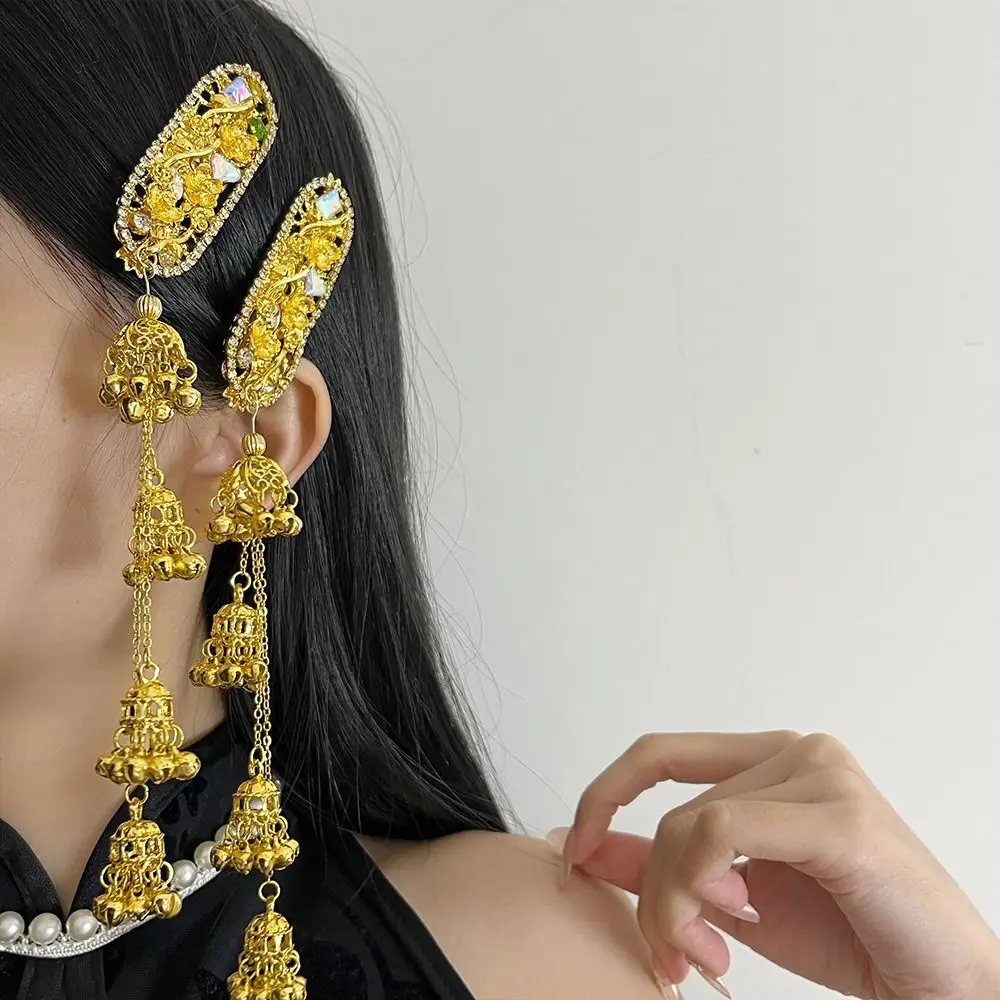 

Temperament Vintage Tassel Bell Hair Clip Elegant Pearl Ethnic Style Hair Hoop Crystal Headdress Chinese Style Side Clip Bride