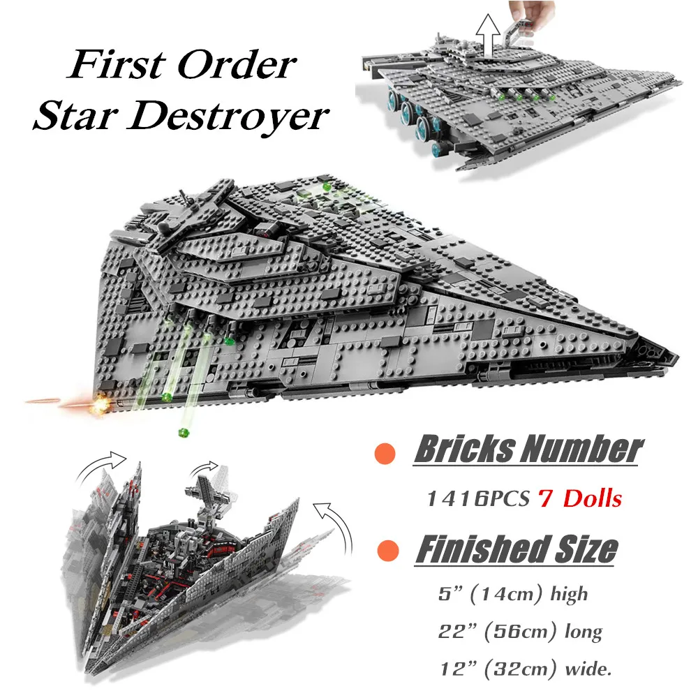 Fit 75190  First Order  Destroyer Space  Fighter Spaceship Model Building Blocks Bricks Toys Kid Christmas Gift