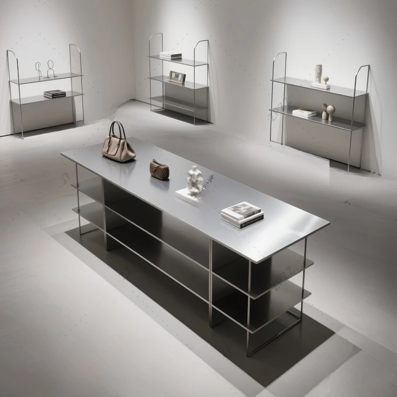 Clothing store Nakajima table Stainless steel multi-layer storage table Products Nakajima display stand