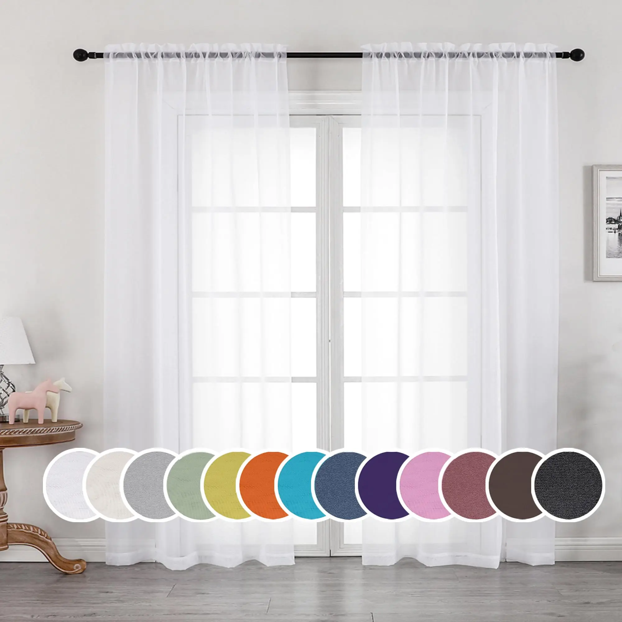 

Sheer Curtains 2 Panels Set, Sheer White Curtains for Living Room/Bedroom, Rod Pocket Voile Sheer Panel Drapes