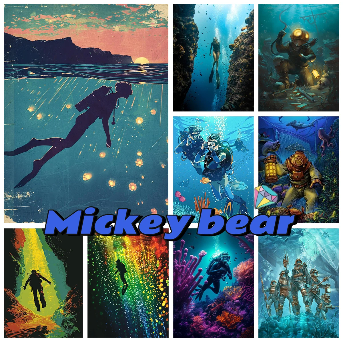 

Diving Diamond Painting Extreme Sport Mural DIY Diamond Embroidery Cross Stitch Adult Hand Gift The Underwater World Home Decor