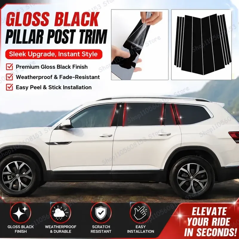 For Volkswagen Taos Teamont Atlas Pillar Stickers Decorative Window Door Frame Cover Glossy Black Car Interior Trim 2017–2024