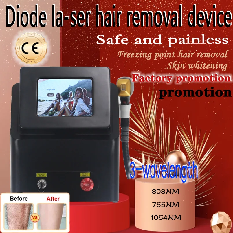 Depiladora Laser Black Diode Laser Hair Removal Machine Ice Platinum Cooling System Smart 3 Wavelength 808NM 755NM 1064NM Secure