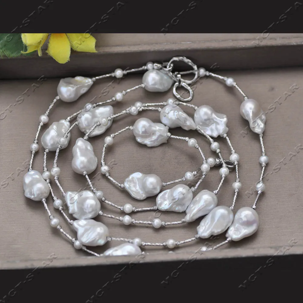 

Z14452 56'' 24mm White Baroque Keshi Reborn Pearl Round Freshwater Pearl Necklace