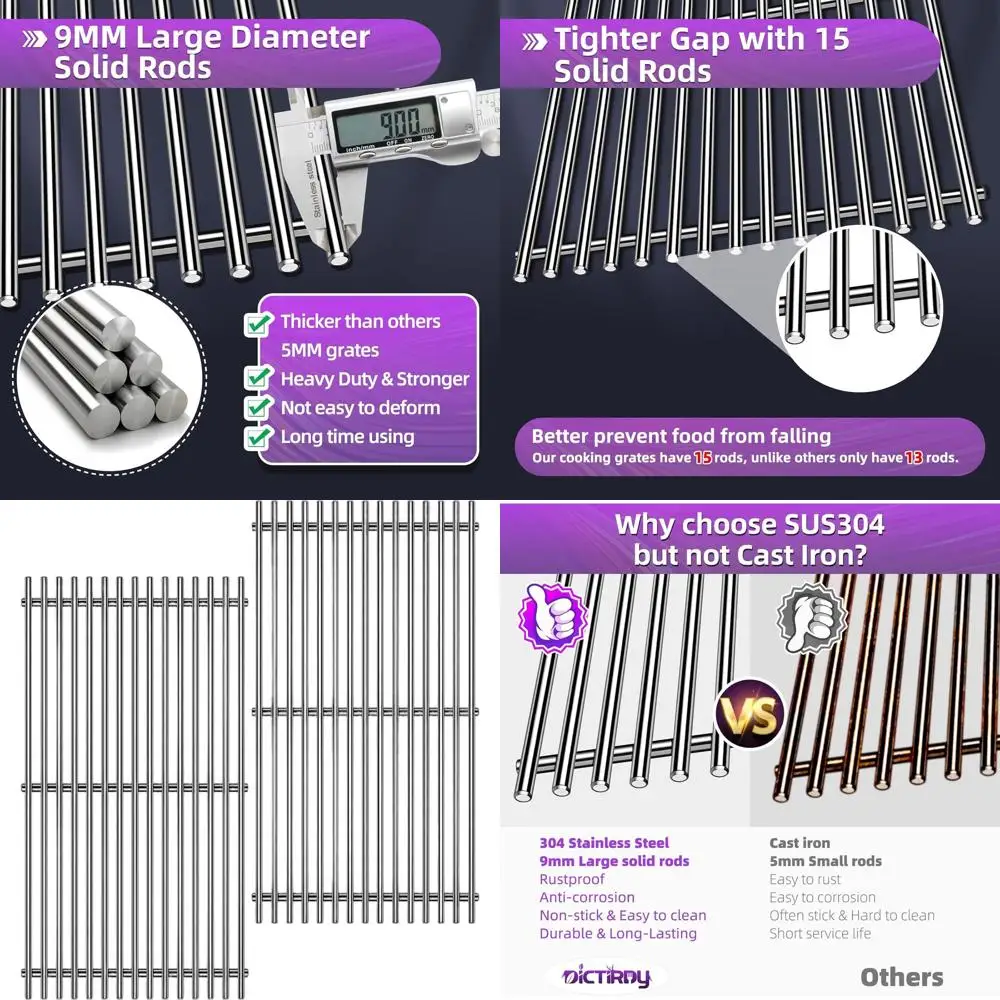

Stainless Steel Grill Grates 17.5 for Spirit Series 300 Grills, Compatible with E-310, E315, E320, E330, S310, S315, S330, GS4 M