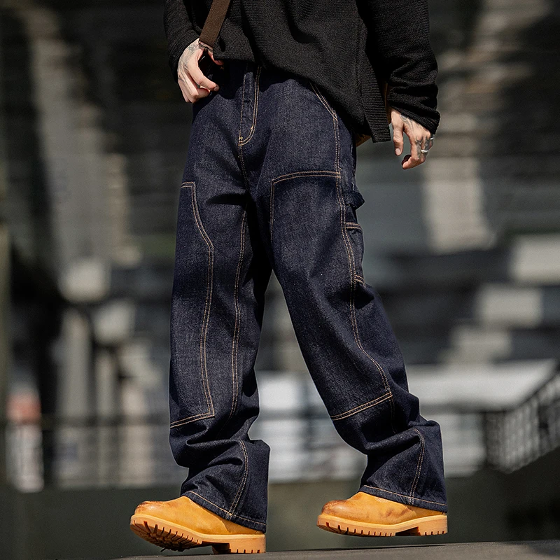 

Washed original color jeans for men in autumn 2025, Japanese style, loose straight leg, trendy wide leg casual pants