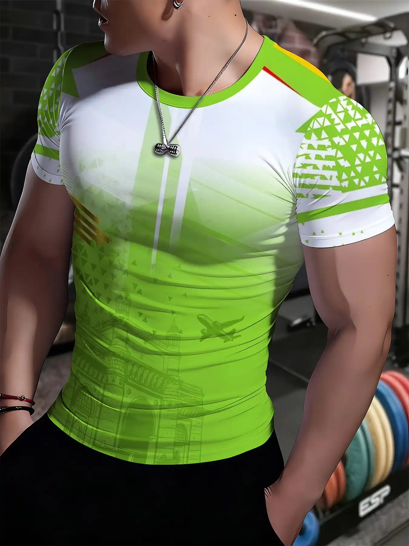 Herren-Sportbekleidung mit hoher Elastizität, schnelltrocknend, T-Shirt, kurzärmelig, eng anliegend, figurformend, feuchtigkeitsableitend, atmungsaktiv, für das Training – Detail 3