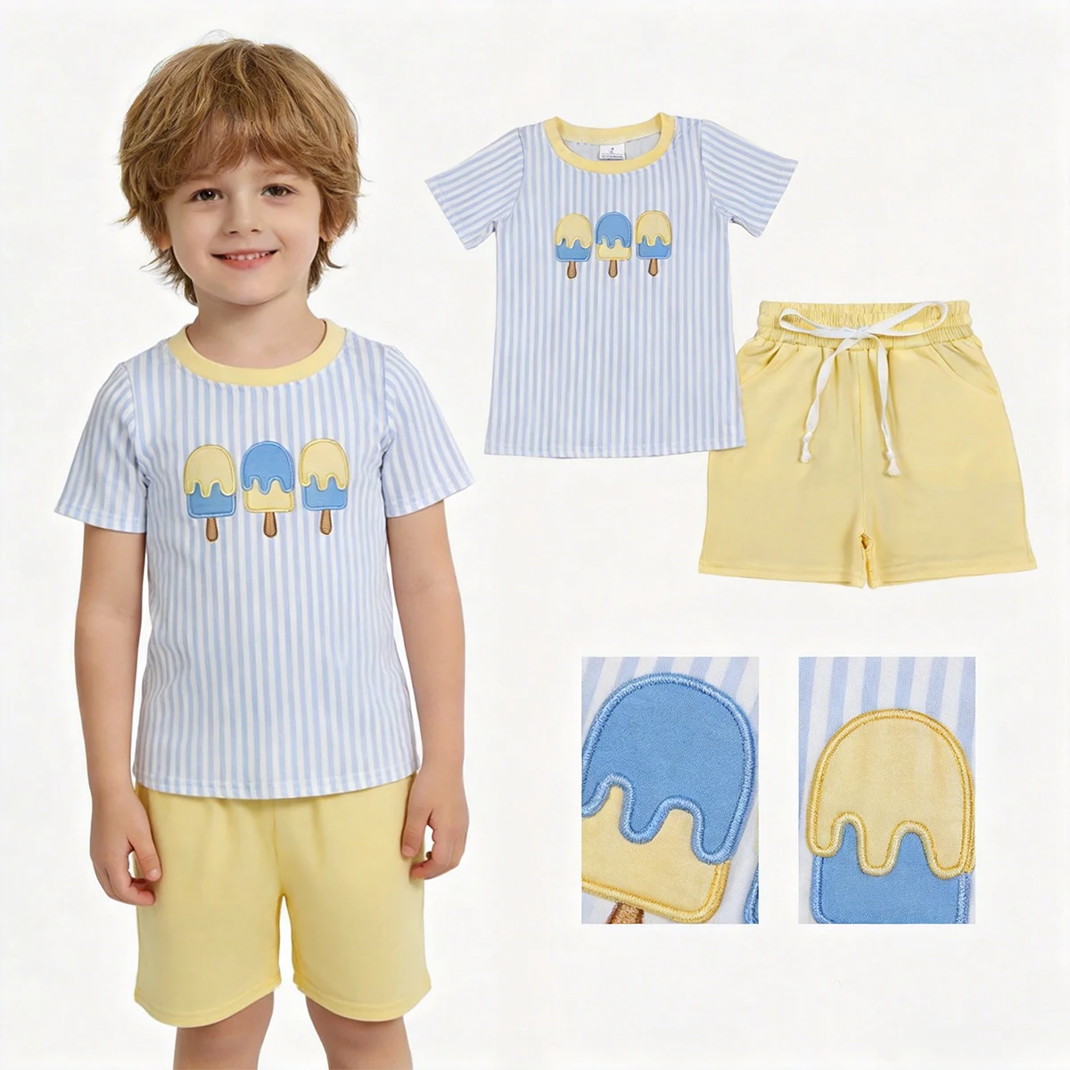 Baby Boy July 4th Embroidery Popsicle Pocket Short Sleeves Shirt Shorts Clothes Sets Kids Infant Summer Children Toddler Outfit