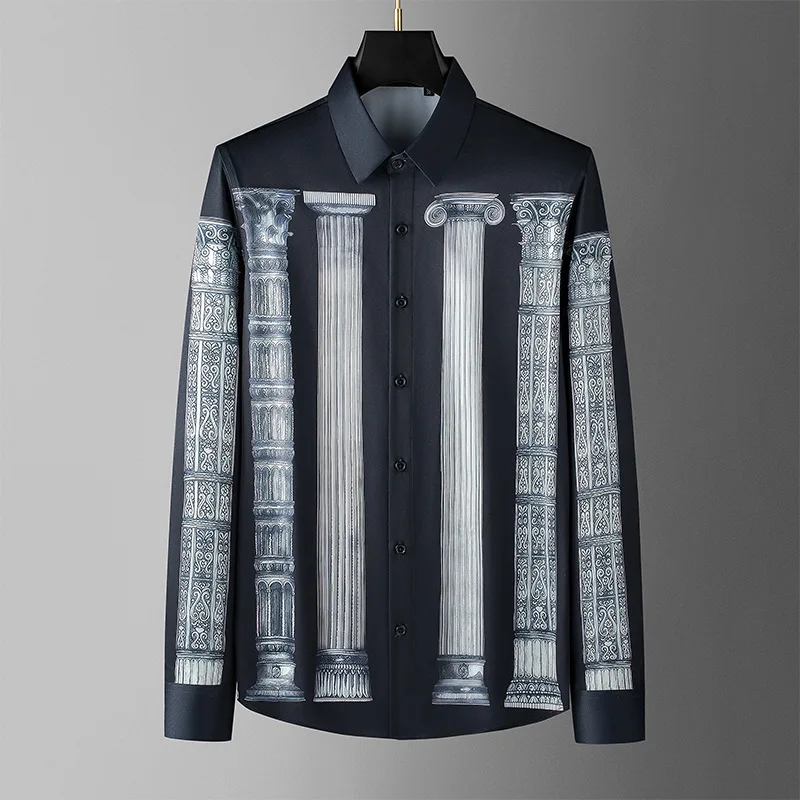 Spring and Summer European American Men Long-sleeved Shirt Fashion Trend Shirt