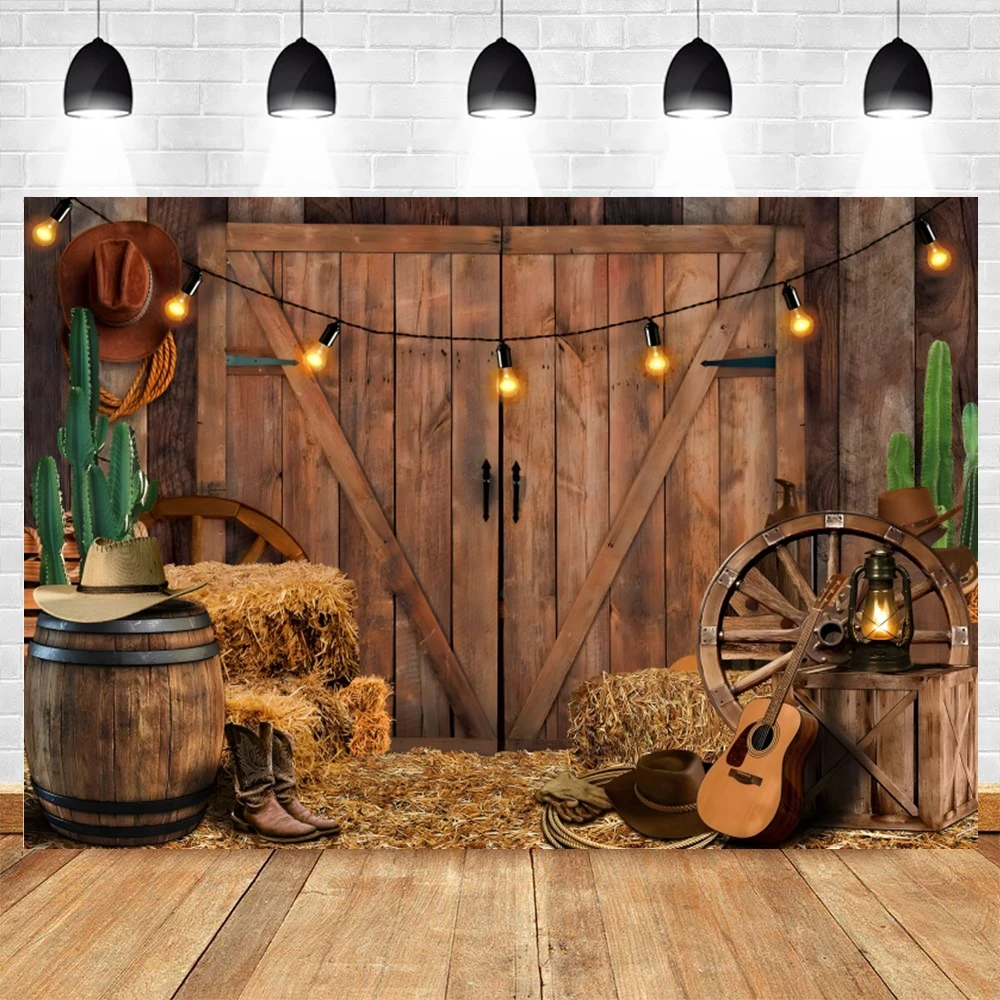 Western Cowboy Photography Backdrop Wild West Rustic Farm Barn Wood House Saloon Baby Portrait Birthday Party Photo Backgrounds