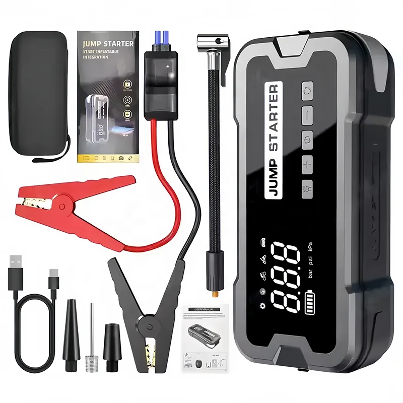 Powerful Car Jump Starter for all 12V Vehicles Multi-Function Portable Battery Booster with Air Pump Power Bank and LED lighting