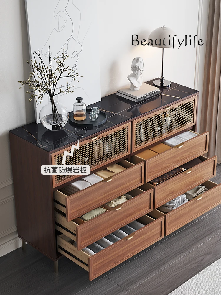 Solid Wood Bedroom Modern Retro Storage Storage Drawer Chest of Drawers Living Room Wall-Mounted Mid-Ancient Chest of Drawers