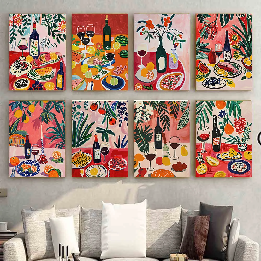 مجردة عشاء الجدول الغذاء البيتزا النبيذ الفاكهة المشارك طباعة صور فنية للجدران قماش اللوحة غرفة المعيشة غرفة نوم ديكور المنزل هدية #1