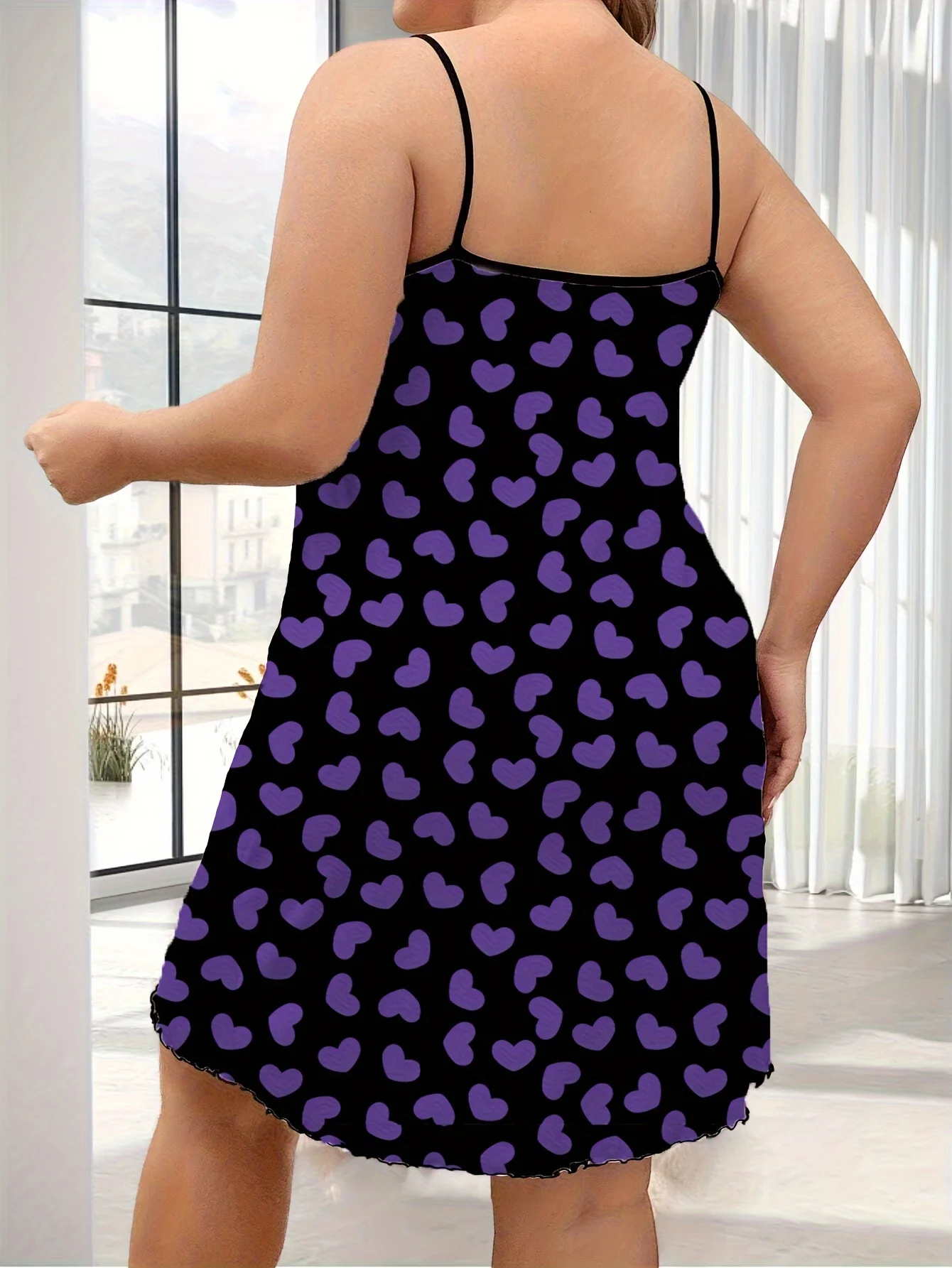 Summer Ladies New Europe and the United States hot large size loose full print purple love sexy wooden ear milk silk sling night