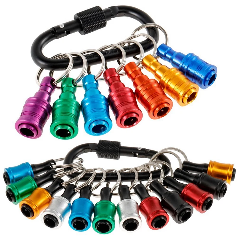 Hot Sale 19Pcs 1/4 Inch Bit Holder Keychain Hex Shank Aluminum Alloy Screwdriver Bits Holder Quick-Change Extension Bar